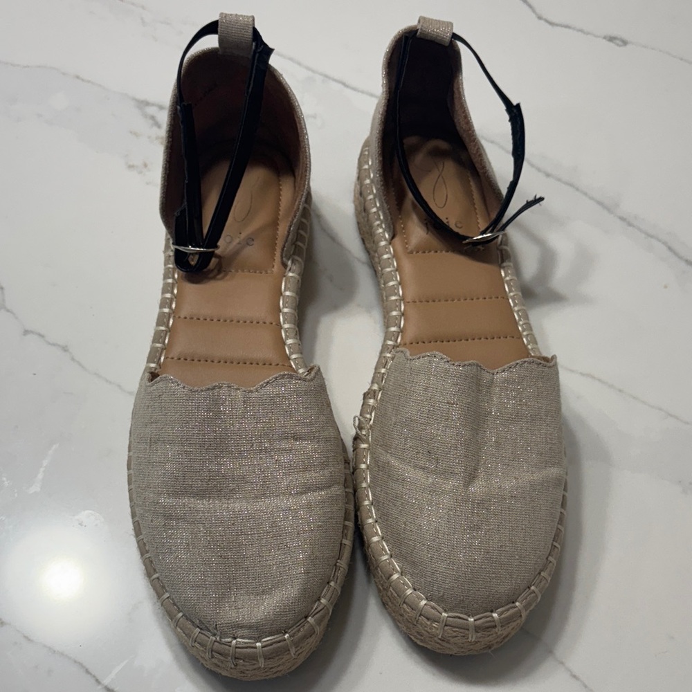 Joie Beige Espadrille Flats with Black Ankle Straps